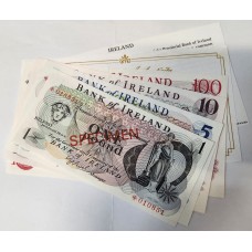 IRELAND 1978 . ONE 1 - ONE HUNDRED 100 POUNDS BANKNOTES . SPECIMEN